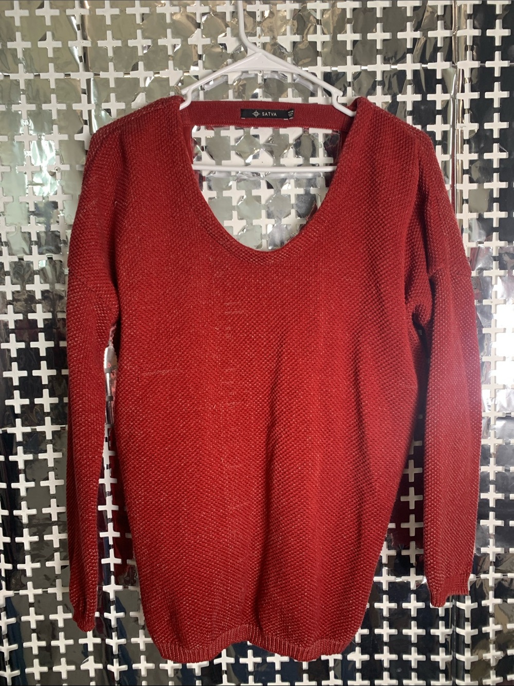 Satva Red Scoop Neck Knit Sweater — Versatile Everyday Layer